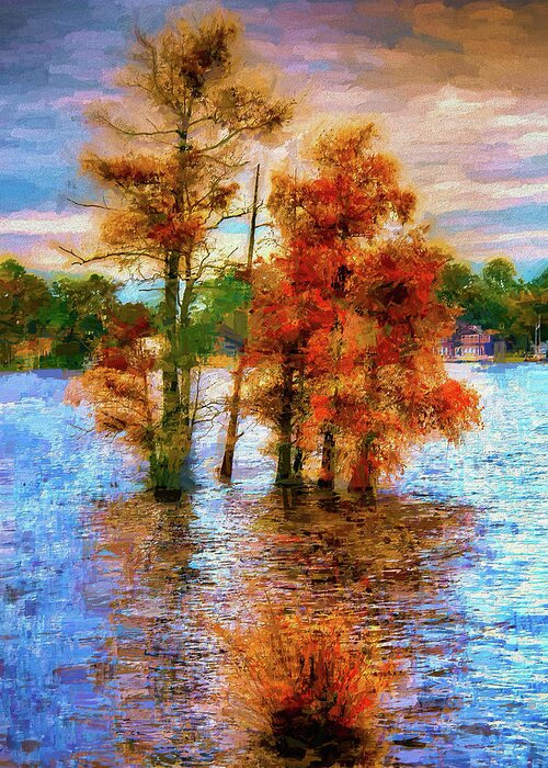 Autumn Greeting Card featuring the painting Coastal Autumn in North Carolina AP by Dan Carmichael