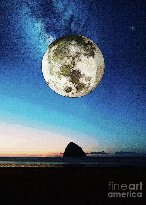 Moon Greeting Card featuring the digital art Coastal Moon by Phil Perkins