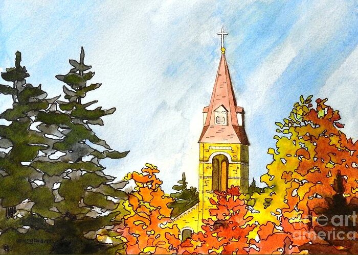 Fall Greeting Card featuring the painting Collingwood Church by Petra Burgmann