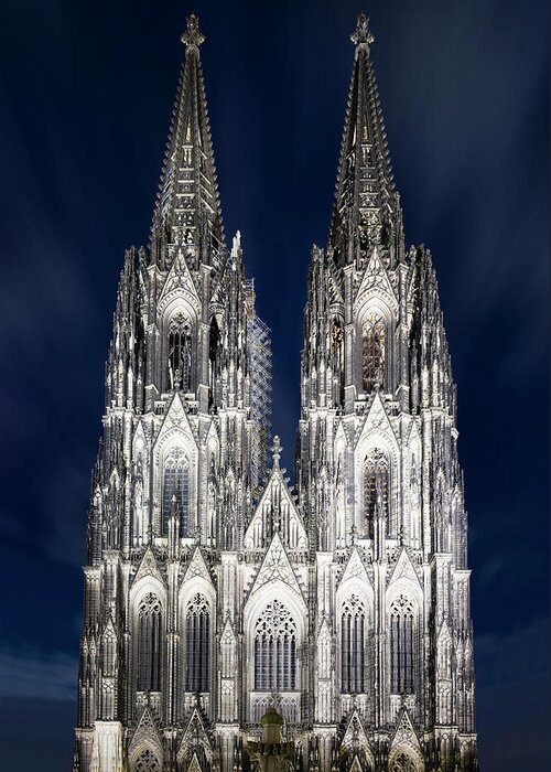 Gothic Style Greeting Card featuring the photograph Cologne Cathedral At Dusk by Jorg Greuel
