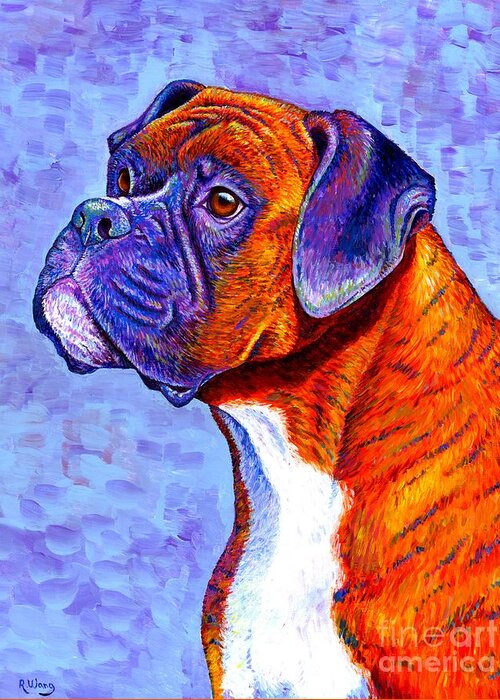 Boxer Greeting Card featuring the painting Devoted Guardian - Colorful Brindle Boxer Dog by Rebecca Wang