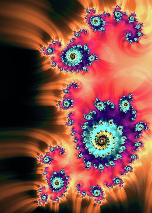 Fractal Greeting Card featuring the digital art Colorful Fractal Art orange red turquoise by Matthias Hauser