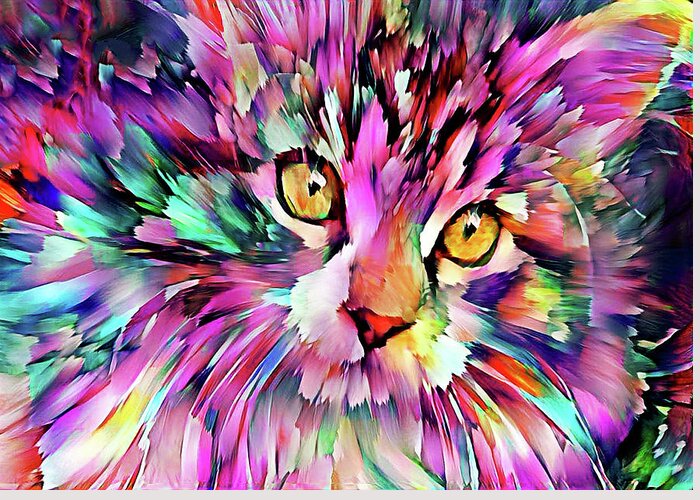 Maine Coon Greeting Card featuring the digital art Colorful Maine Coon Kitten by Peggy Collins