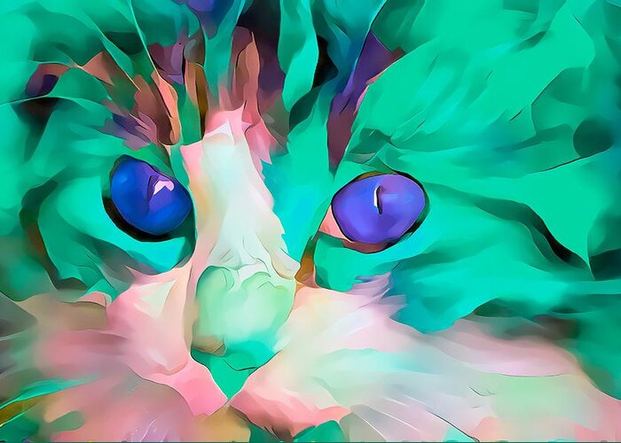Glow Greeting Card featuring the digital art Colorful Masters Green Glow Kitten by Don Northup