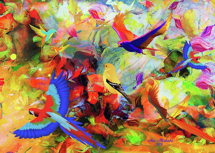 Colorful World Of Birds Greeting Card featuring the mixed media Colorful World Of Birds by Ata Alishahi