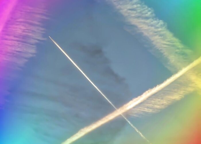 Abstract Greeting Card featuring the photograph Coloring Contrails by Judy Kennedy