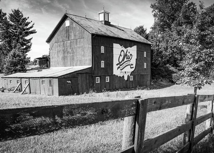 America Greeting Card featuring the photograph Columbus Ohio Bicentennial Barn Panorama - Black and White by Gregory Ballos