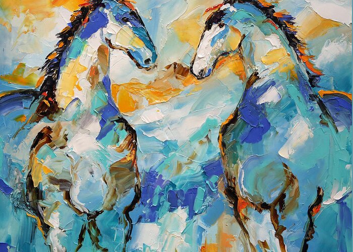 Blue Horse Painting Greeting Card featuring the painting Compromise Like Minds by Laurie Pace