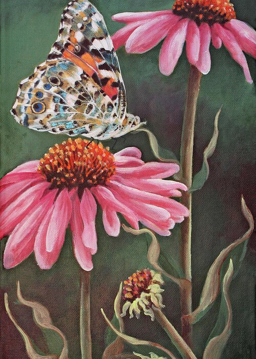 Coneflower With Butterfly Greeting Card featuring the painting Coneflower With Butterfly by Carol J Rupp