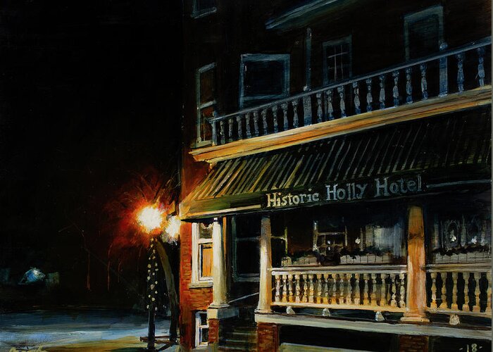 Night Time Greeting Card featuring the painting Corner Light by William Brody