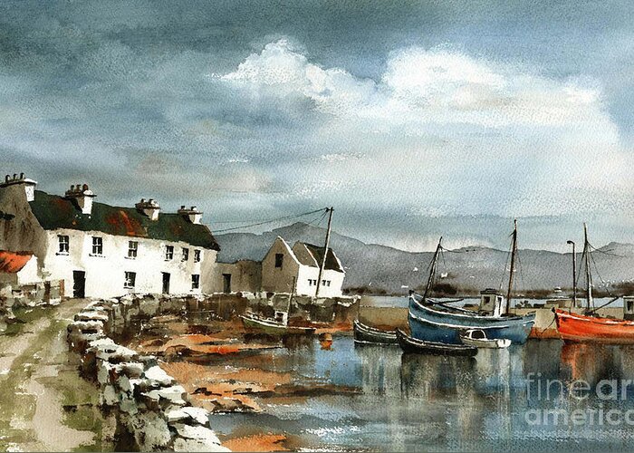 Achill Greeting Card featuring the painting Corraun Harbour, Co. Mayo by Val Byrne