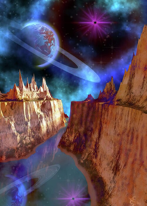 Scenics Greeting Card featuring the digital art Cosmic Seascape On Another World by Corey Ford/stocktrek Images