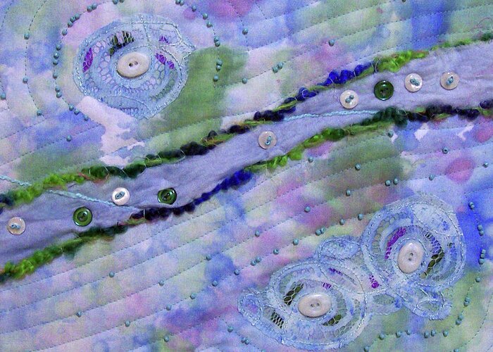 Art Quilt Greeting Card featuring the tapestry - textile Cosmic Stream by Pam Geisel