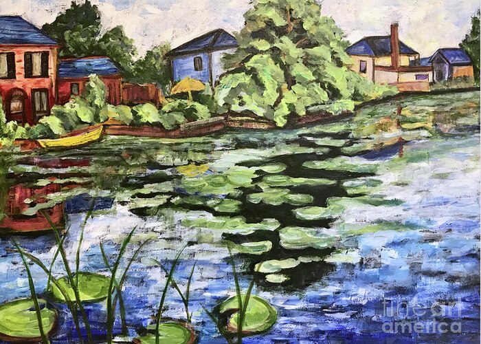 Landscape Greeting Card featuring the painting Cottages in Belleville by Christine Chin-Fook
