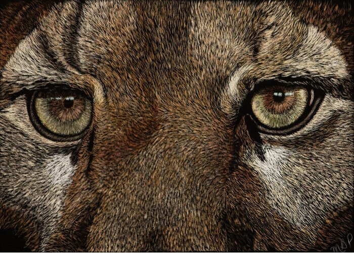 Cougar Greeting Card featuring the painting Cougar Eyes by Margaret Sarah Pardy