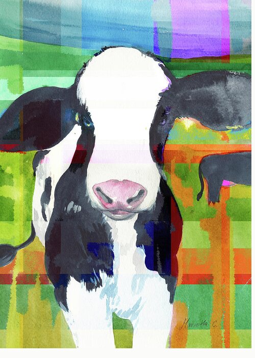 Cow Greeting Card featuring the mixed media Cow by Marietta Cohen Art And Design