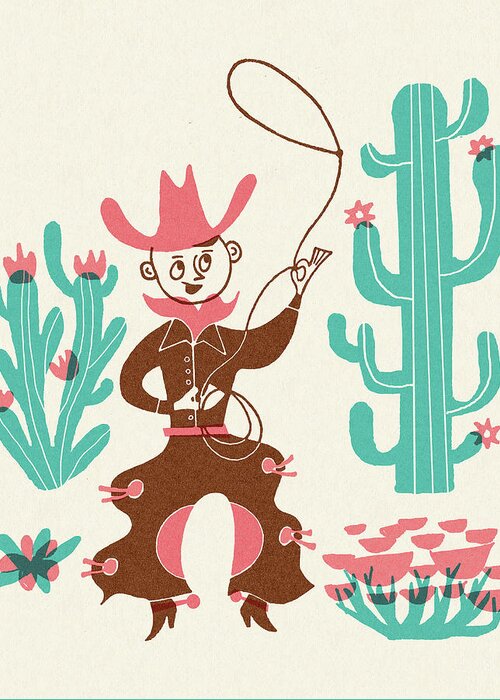 Accessories Greeting Card featuring the drawing Cowboy and Cactus by CSA Images