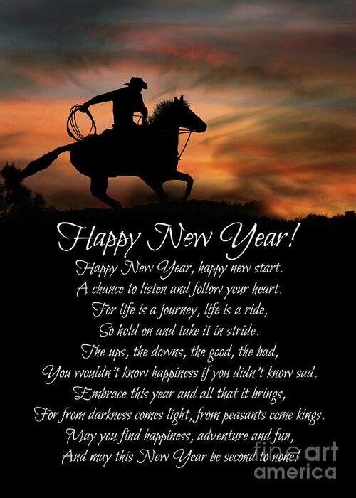 Cowboy Country Western Happy New Year Blessing Greeting Card by Stephanie  Laird