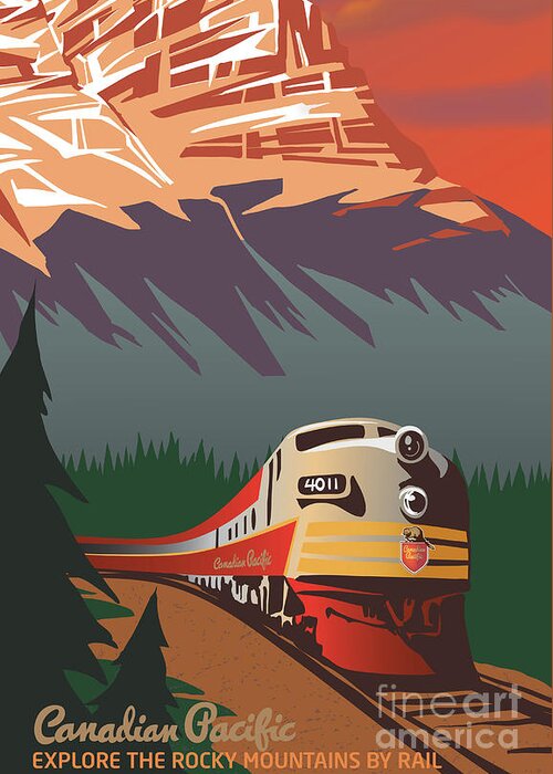Retro Travel Greeting Card featuring the digital art CP Travel by Train by Sassan Filsoof
