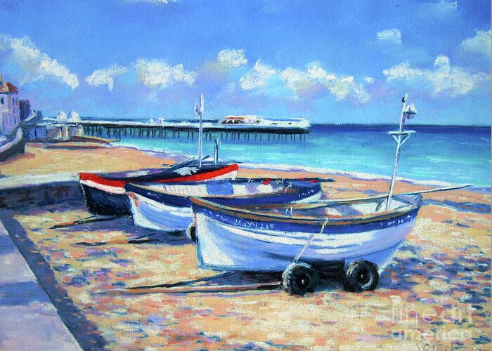 Cromer Greeting Card featuring the painting Crab Boats on Cromer Beach by John Clark