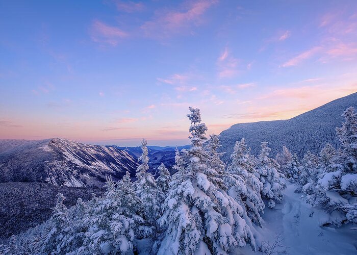 Snow Greeting Card featuring the photograph Crawford Notch Winter View. by Jeff Sinon