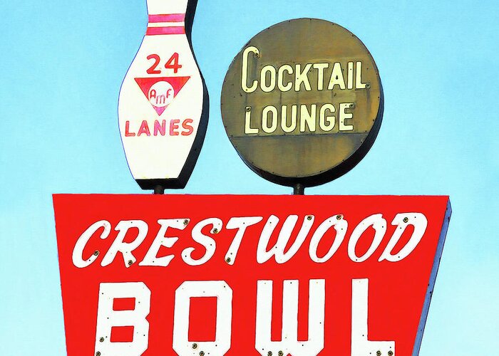 Wingsdomain Greeting Card featuring the photograph Crestwood Bowl Bowling Alley 20190105 square by Wingsdomain Art and Photography