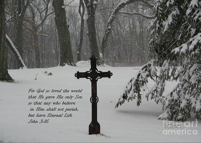  Greeting Card featuring the mixed media Cross snow by Lori Tondini