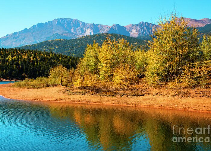 Crystal Reservoir Greeting Card featuring the photograph Crystal Reservoir and Pikes Peak in Autumn by Steven Krull