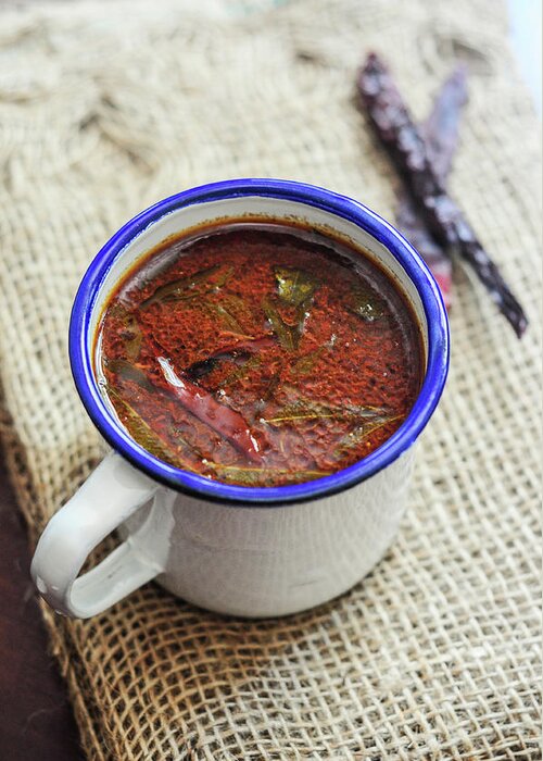 Enamel Greeting Card featuring the photograph Cumin Pepper Rasam - Indian Soup by Nags . Edible Garden