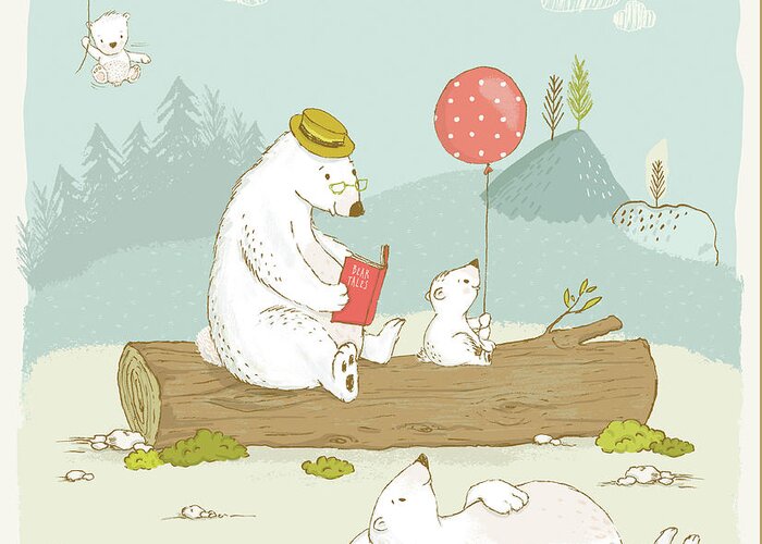 Bear Greeting Card featuring the photograph Cute Bear Family relaxing whimsical Art for Kids by Matthias Hauser