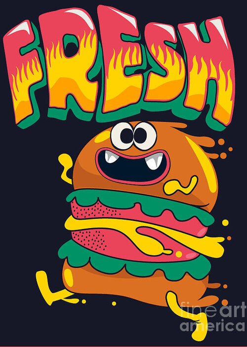Lunch Greeting Card featuring the digital art Cute Hamburger Is Running Vector by Braingraph