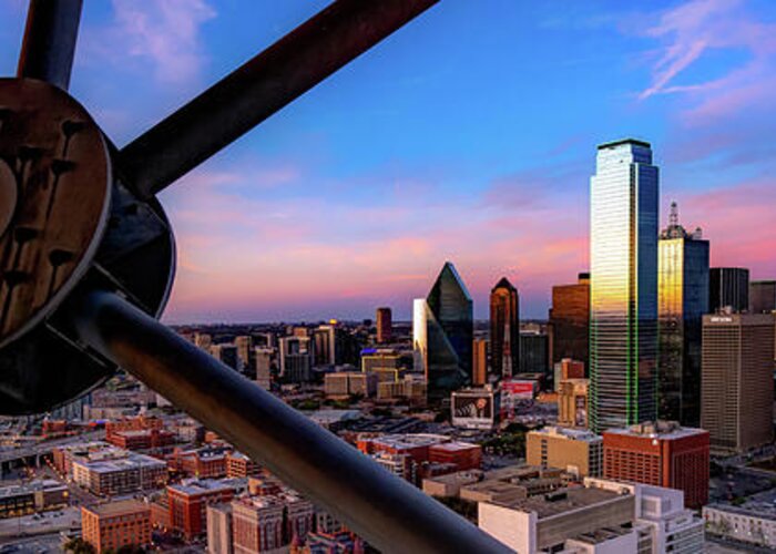 America Greeting Card featuring the photograph Dallas Texas Skyline Colorful Panoramic From Reunion Tower by Gregory Ballos