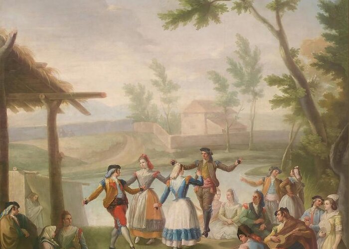 Ramon Bayeu Greeting Card featuring the painting 'Dance on the Banks of the Manzanares'. XVIII century. Oil on canvas. by Ramon Bayeu y Subias -1746-1793-