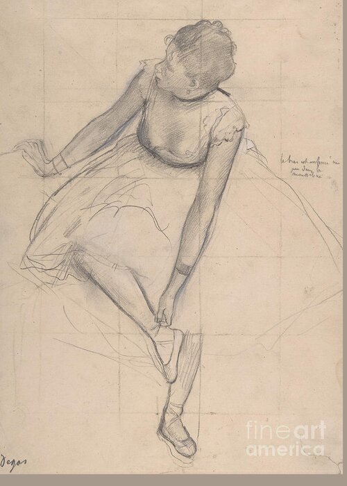Degas Greeting Card featuring the drawing Dancer Adjusting Her Slipper, 1873 by Edgar Degas