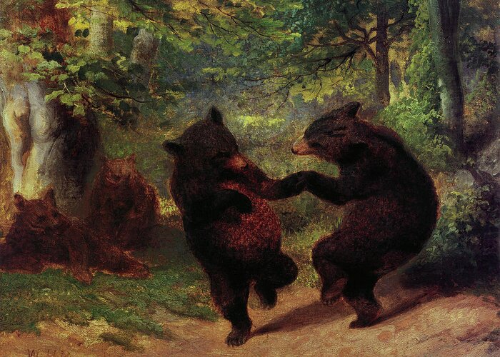 Dancing Bears Greeting Card featuring the painting Dancing Bears by Masters Collection