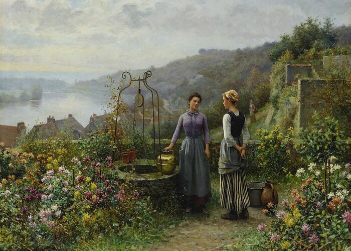 Wellness Greeting Card featuring the painting Daniel Ridgway Knight - At the Well by Celestial Images