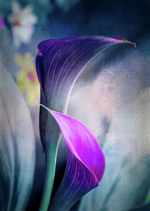 Callalilies Greeting Card featuring the digital art Dark Textured Lilies by Terry Davis