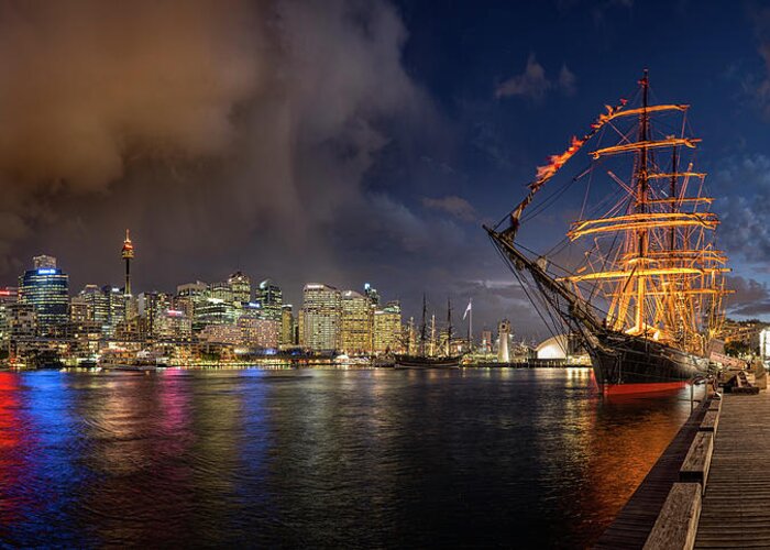 Built Structure Greeting Card featuring the photograph Darling Harbour - Tall Ship by Atomiczen