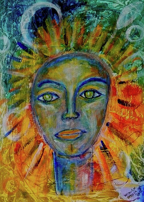 Sun Greeting Card featuring the painting Daughter of the Sun and Moon by Mimulux Patricia No