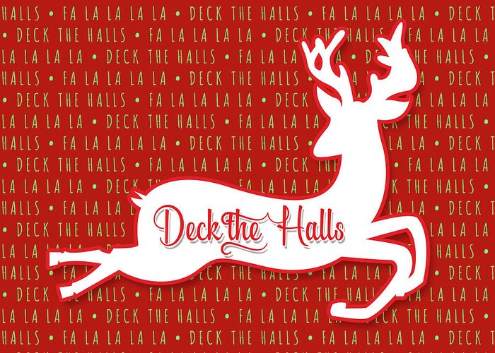 Christmas Greeting Card featuring the digital art Deck the Halls White Reindeer Red by Doreen Erhardt