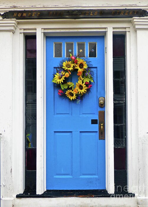 Architecture Greeting Card featuring the photograph Decorated Blue Door by Sharon Williams Eng