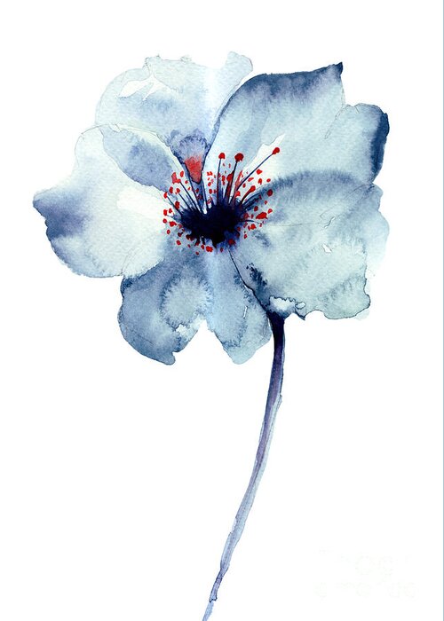 Poppy Greeting Card featuring the digital art Decorative Blue Flower Watercolor by Regina Jershova