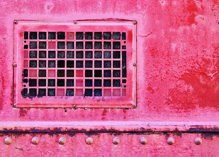Industrial Art Greeting Card featuring the mixed media Deep Pink Train Engine Vent by Carol Leigh