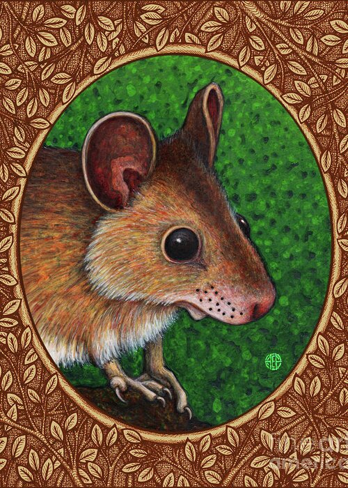 Animal Portrait Greeting Card featuring the painting Deer Mouse Portrait - Brown Border by Amy E Fraser