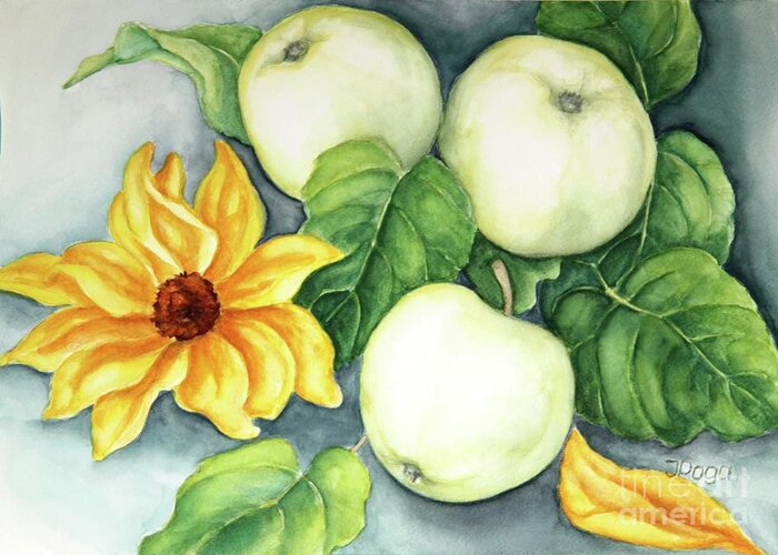 Apples Greeting Card featuring the painting Delicious white apples by Inese Poga