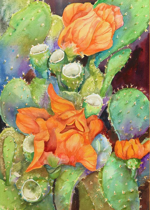 Cactus Greeting Card featuring the painting Desert Blooms by Joanne Porter
