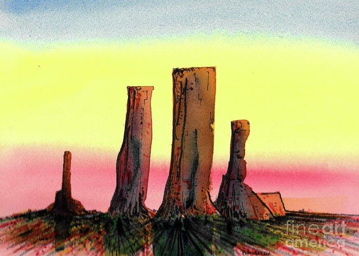 Desert Greeting Card featuring the painting Desert Monuments by Terry Banderas
