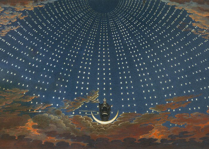 19th Century Art Greeting Card featuring the relief Design for The Magic Flute - The Hall of Stars in the Palace of the Queen of the Night by Karl Friedrich Schinkel