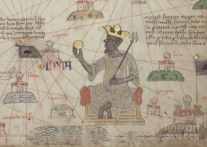 River Niger Greeting Card featuring the drawing Detail From The Catalan Atlas by Abraham Cresques