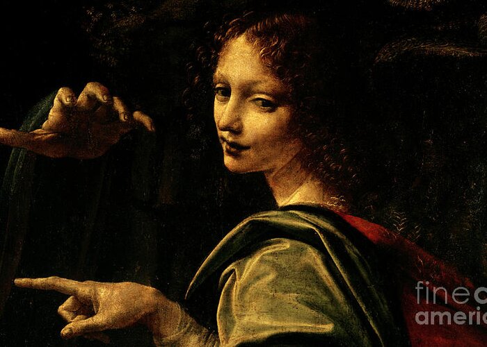 Leonardo Da Vinci Greeting Card featuring the painting Detail of the Virgin with the rocks by Leonardo Da Vinci